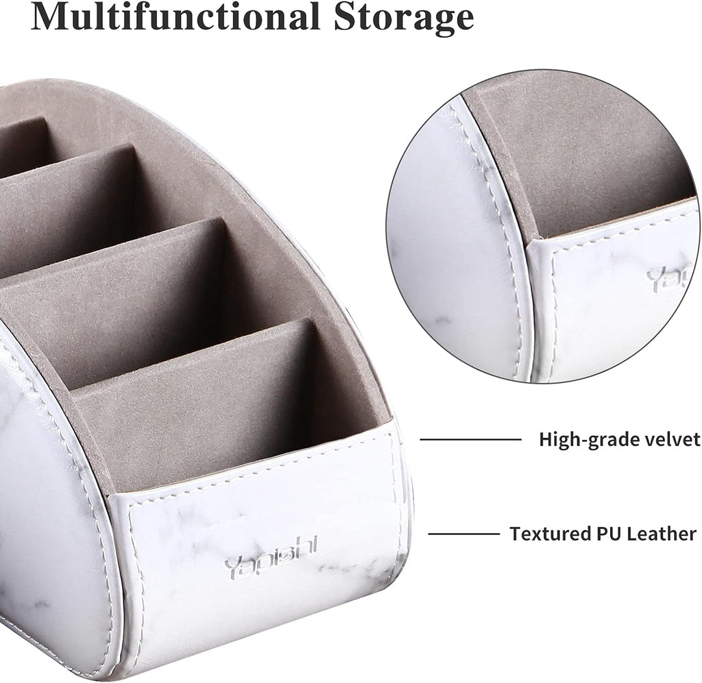 All-in-One Leather White TV Remote Holder with 5 Compartments - Image 2
