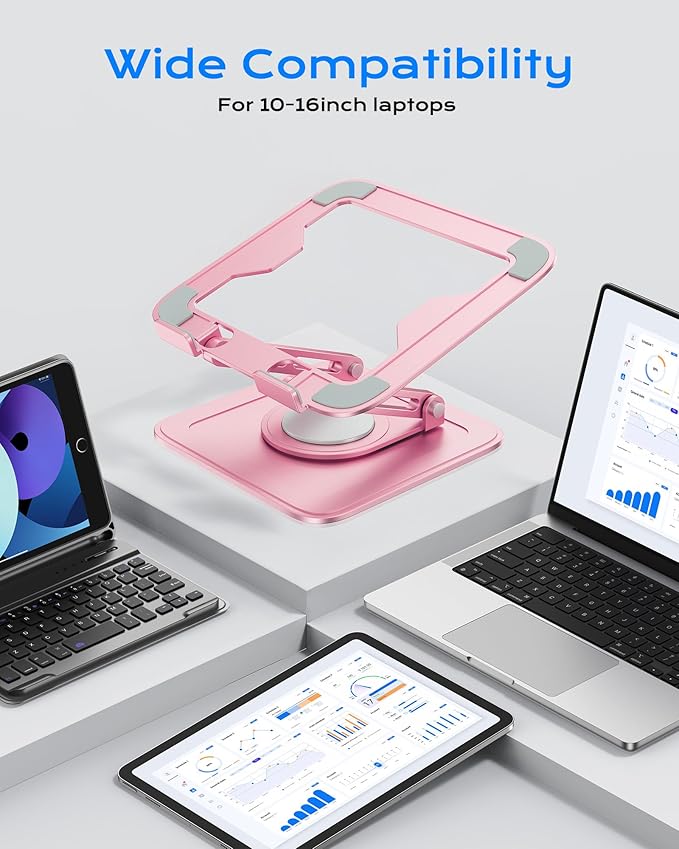 LOXP Adjustable Laptop Stand, Computer Stand with 360 Rotating Base | Ergonomic Laptop Riser Mount for Desk Foldable Protable Computer Desk Fits with MacBook Pro Air - Image 6