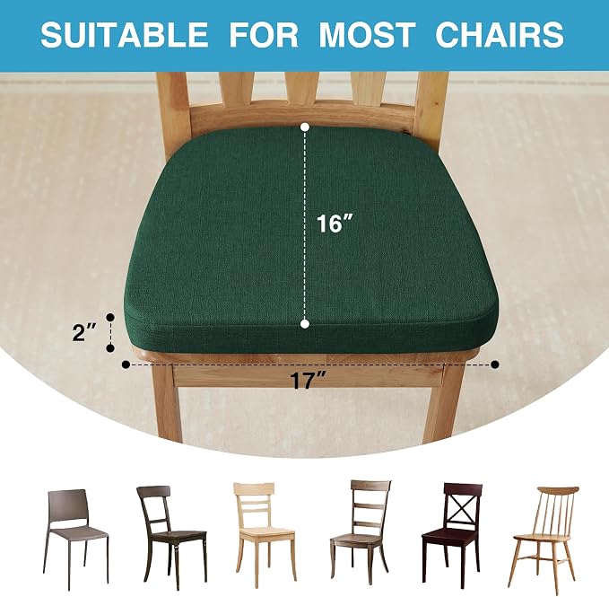 IASEAHK Chair Cushions for Dining Chairs Set of 6, Non Slip Kitchen Chair Pads, 17" x 16" x 2", Indoor Dining Chair Cushions with Ties, D-Shaped Seat Cushions for Kitchen Chairs, Dark Green - Image 4