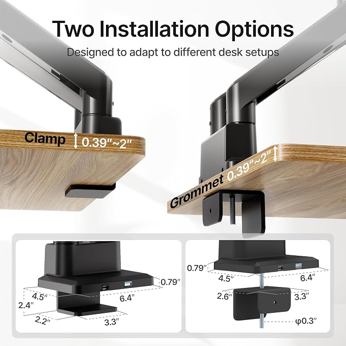 monTEK Dual Monitor Mount with USB Monitor Arms for 17 to 35 Inch Screen | Adjustable Heavy Duty Monitor Desk Mount for 2 Monitors, Holds 35 Lbs, with Cable Management, VESA 75/100mm - Image 7