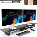 KIVY Dual Monitor Riser With Integrated Metal Shelf [MADE BY HAND] - Wooden Desk Shelf for 2 Monitors - Wide Long Stand for Desk (44 x10x3in - Black) by KIVY