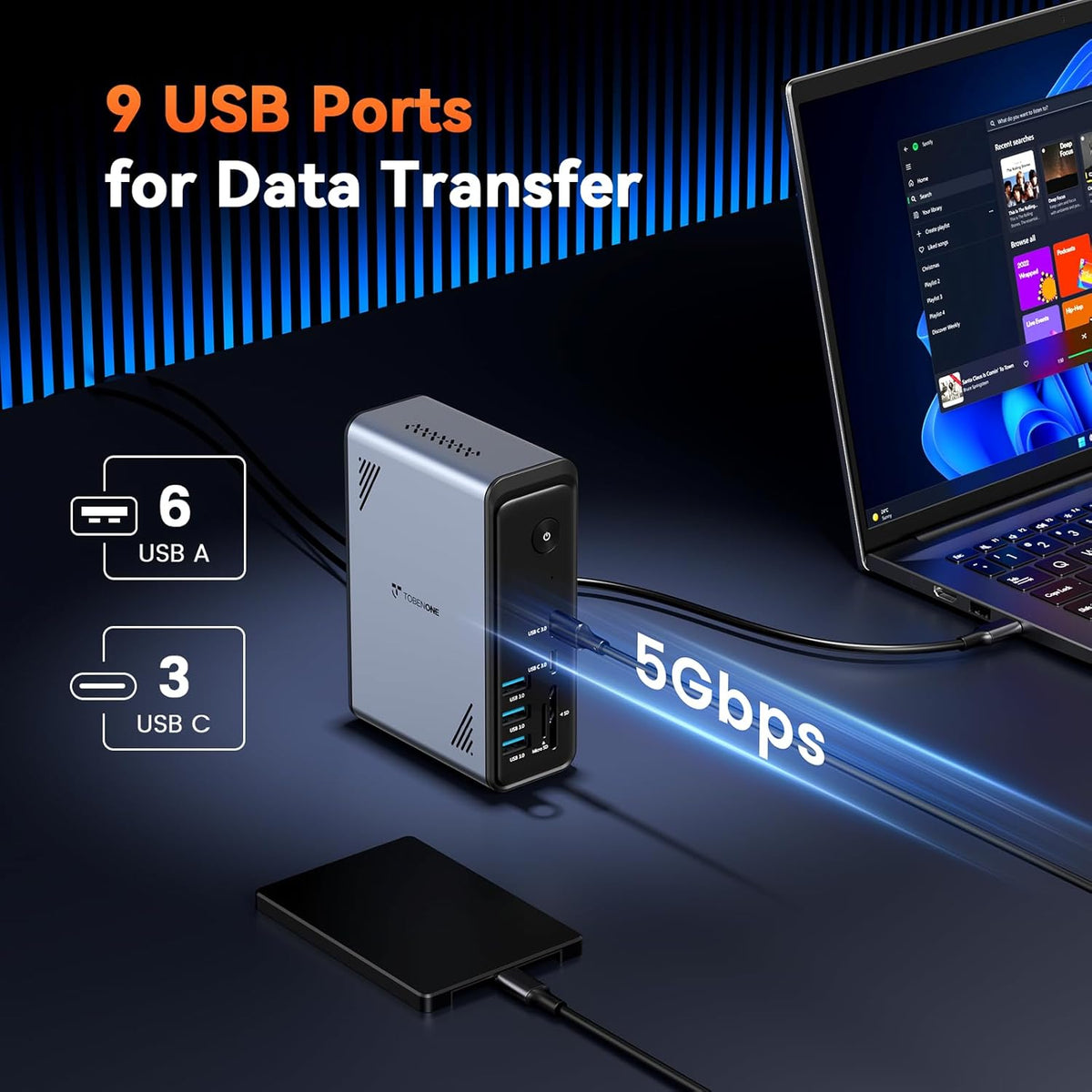 TobenONE 18-in-1 Laptop Docking Station 3 Monitors,Triple 4K HDMI,9 USB C/A - Image 4