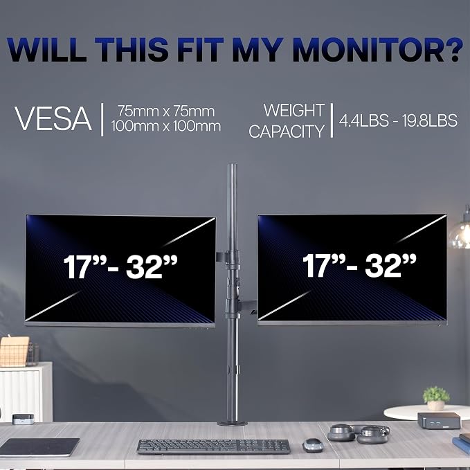 VIVO Dual Monitor Arm Extra Tall Mount for Screens up to 32 inches, Mechanical Height Adjustment, Full Articulating Heavy Duty VESA Stand with Desk C-clamp and Grommet, STAND-V012K - Image 7