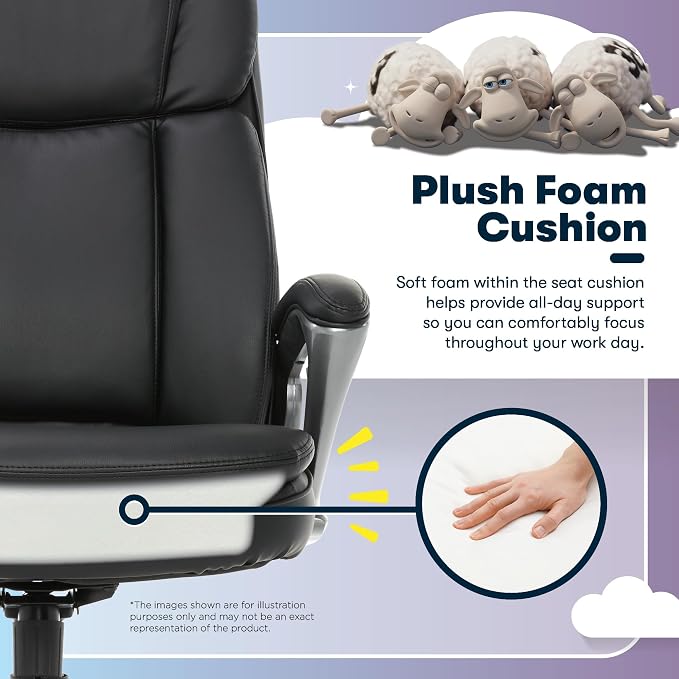 Serta Ergonomic Big and Tall Executive Office Chair Lumbar Support, Leather | Fairbanks, Gaming Chair with Headrest, 350lb Capacity, Padded Arms, Semi-Plush Seat Cushion, Adjustable Height & Tilt, Black - Image 10