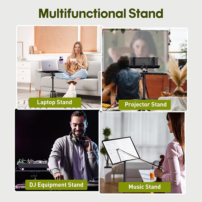 Projector Stand Tripod, Foldable Laptop Tripod with Adjustable Height | Includes Phone Holder, Mouse Tray & Carry Bag, 180° Tilt Tray for Home, Office, DJ, Studio & Outdoor Movies - Image 8