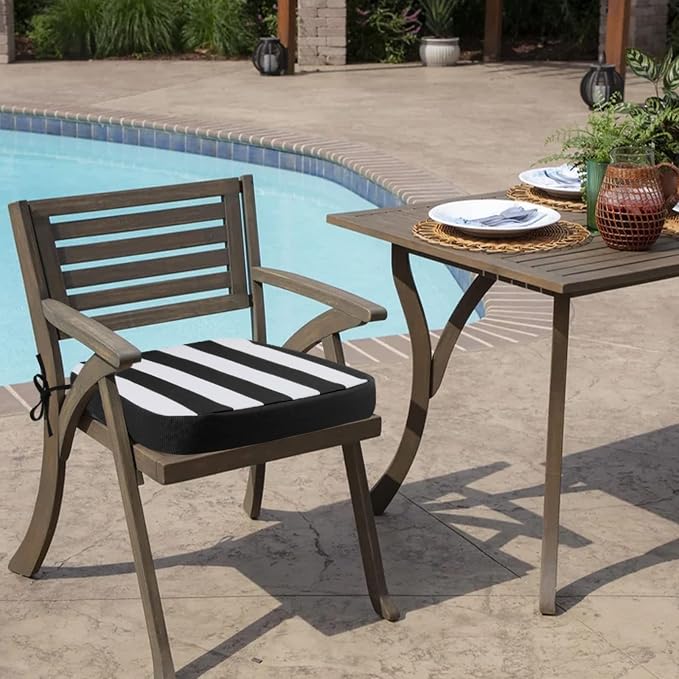 idee-home Outdoor Chair Cushions Set of 2, 17" x 17" D-Shaped | Thick Outdoor Seat Cushions Waterproof Patio Furniture with Ties Dining Pads - Image 7