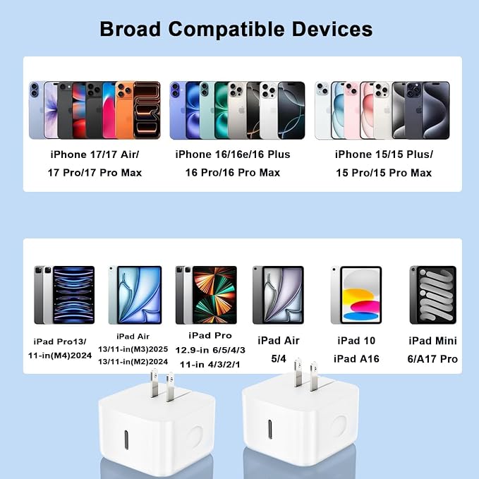 USB C Charger Block,[2 Pack] Foldable 40W USBC Dynamic Adapter with 60W Max | Fast Charging,iPhone USB C Wall Charger Block,Compatible with iPhone 17/17 Air/17 Pro/16/16 Plus/16 Pro Max/15/15 Pro,iPad - Image 6