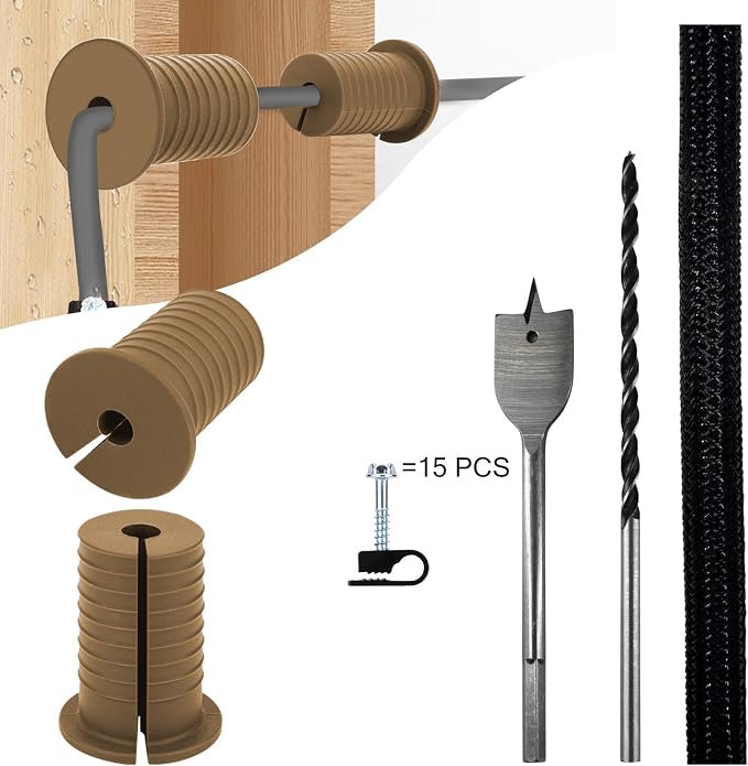 Starlink Cable Routing Kit,Starlink Cable Installation Kit,Starlink Mounting Accessories,2* Grommets, 1" Spade Drill Bit, 5/16" Drill Bit, 15 Wall Clamps,13" Cable Sleeve (Brown) - Image 2
