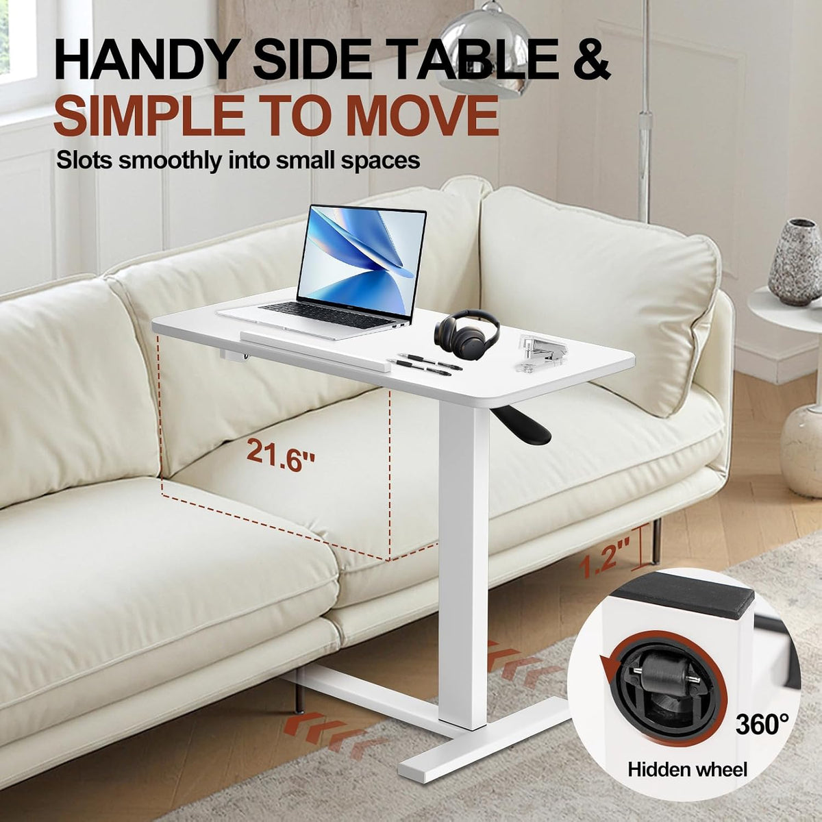 32" 0-50° Tiltable Pneumatic Adjustable Overbed Table with Wheels - Image 5
