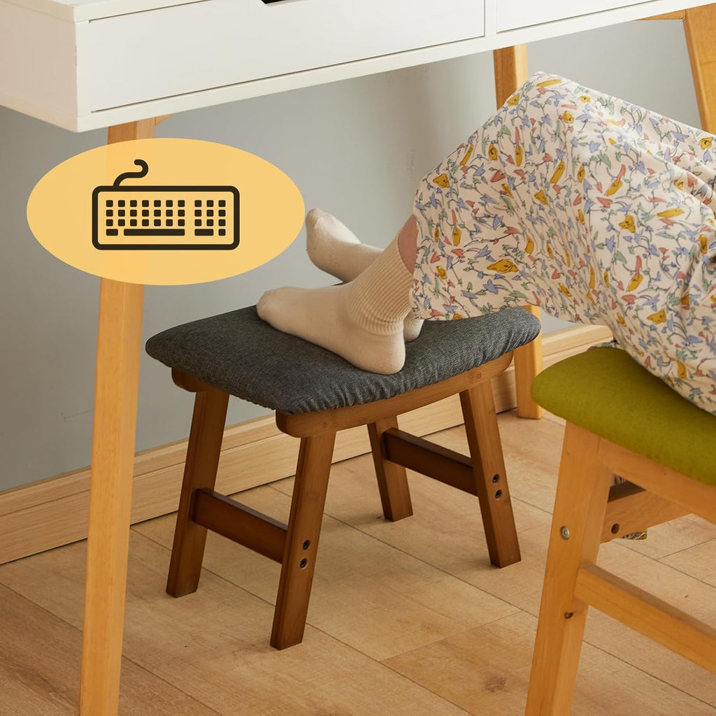 Foot Stool Ottoman Foot Rest Under Desk,Small Stool for Living Room, Bedroom and Kitchen (Brown Legs - Gray Stool Surface) - Image 6
