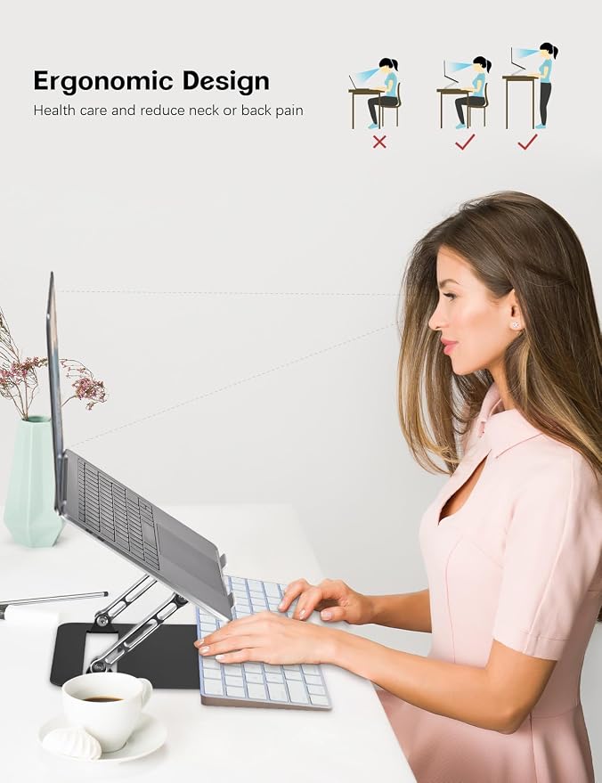 Aoviho Adjustable Laptop Stand for Desk,Portable Laptop Stand Holder and Riser,Foldable Aluminum Notebook Computer Stands for MacBook Air Pro HP Lenovo Dell Samsung, 10-15.6 inch (Silver-Gray-Black) - Image 3