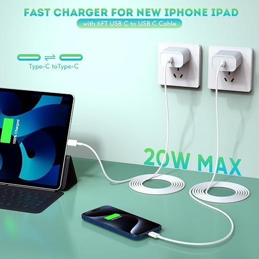 iPhone 16 15 Charger Fast Charging,6FT Type C to USB C Cable Cord,20W USB C | Charging Block for Apple iPhone 17/16/16 Plus/iPhone 15 Plus/15Pro Max,iPad Pro 12.9/11 inch/Air/Mini,Wall Plug Power Adapter - Image 3
