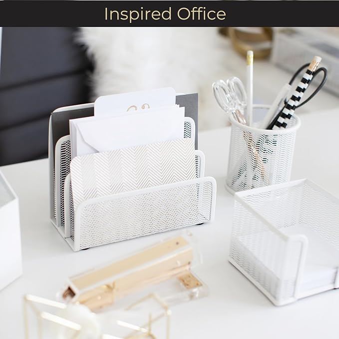 BLU MONACO White Metal Mesh Letter Sorter | 3-Slot Mail Organizer for Desk, Office & Home | Vertical File & Envelope Holder | Modern Mail Sorter for Documents, Bills & Files - Image 3