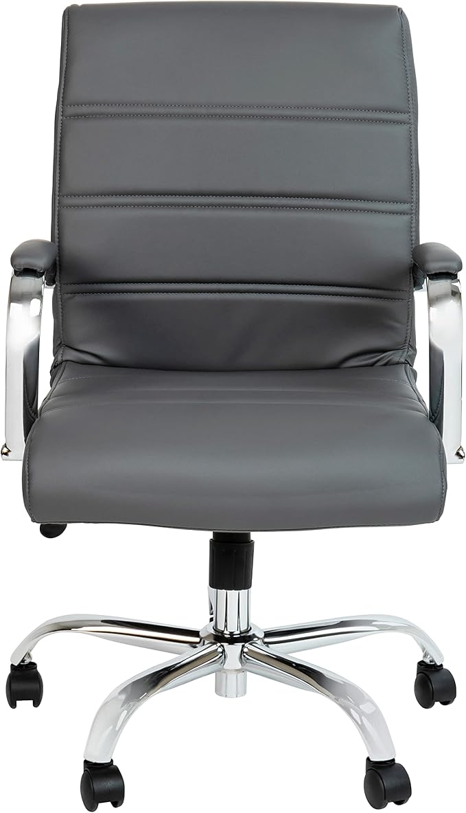 Flash Furniture Mid-Back LeatherSoft Executive Office Chair, Gray/Chrome | 360° Swivel, Height Adjustable, Commercial Grade - Image 7