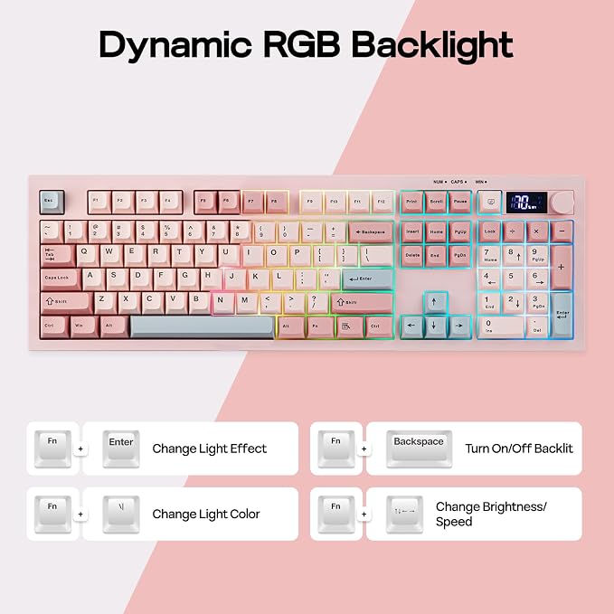 EPOMAKER Aula S102 PRO Membrane Gaming Keyboard w/TFT Screen & Volume Knob | Silent Keyboard w/ Number Pad for PC Game/Office, BT/2.4G/USB, RGB Backlit, Creamy Silicone Structure (Pink) - Image 7