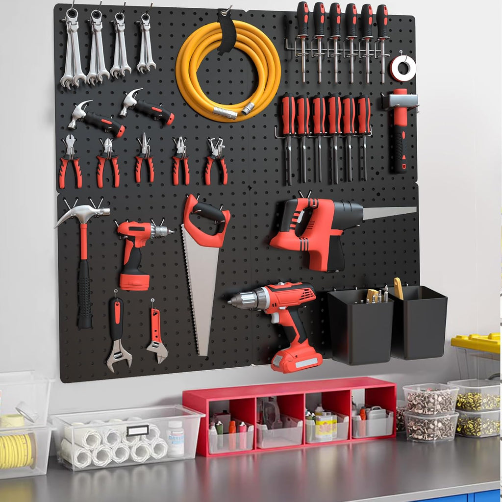 FZK Modular Plastic Peg Board Wall Organizer Kit, 16x16, Black - Image 6