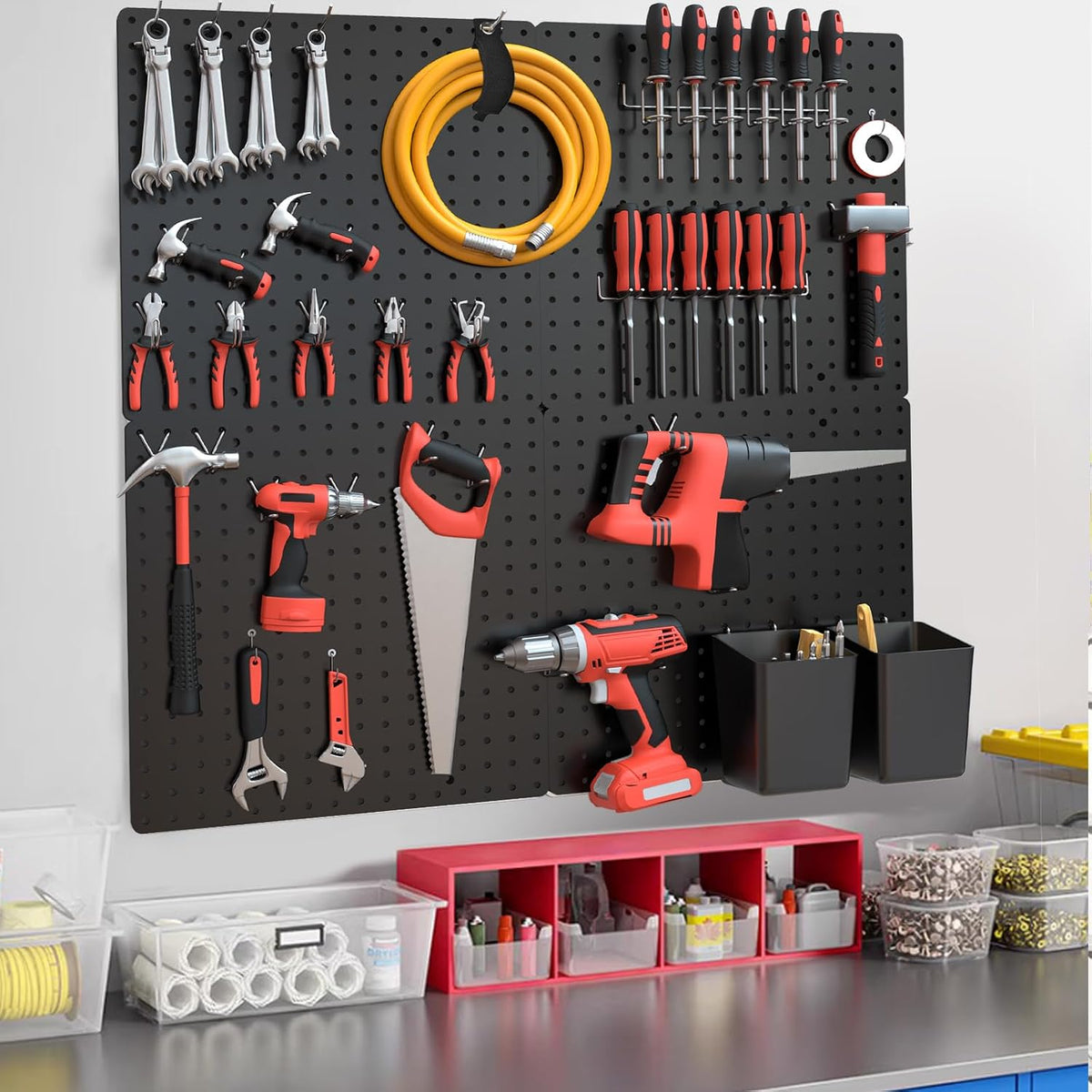 FZK Modular Plastic Peg Board Wall Organizer Kit, 16x16, Black - Image 6