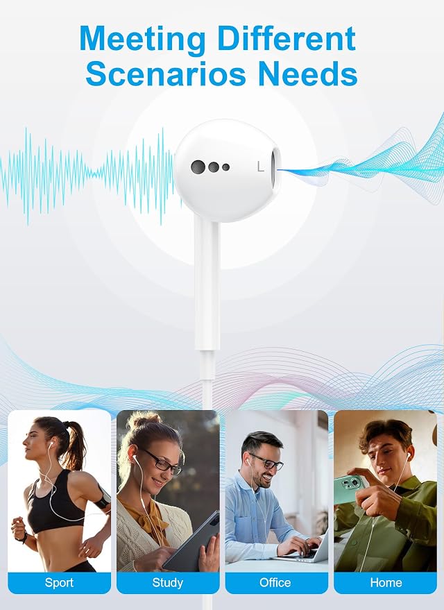 USB C Headphones for iPhone 17 16 15, Wired Earbuds C Type Earphones Wired | Nosie Cancelling, Microphone & Volume Control for Apple Headphones with Tips, Earphones for Galaxy S26 S25 S24, Pixel 10a 9a - Image 8