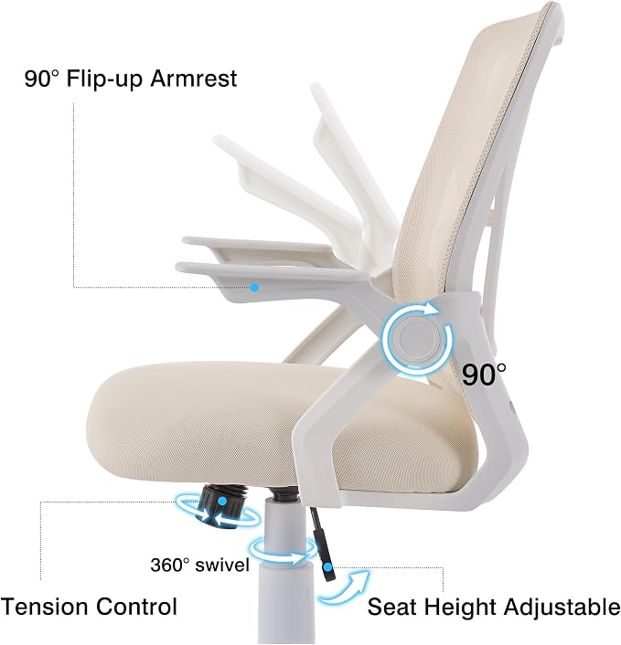 VECELO Mid-Back Swivel Ergonomic Office Chair with Adjustable Arms Mesh Lumbar Support for Computer Task Work, Beige - Image 5