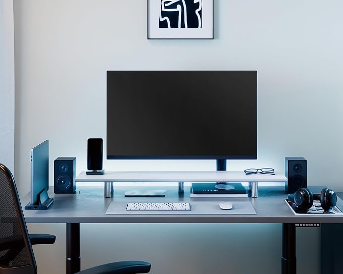 Fenge 39.4” Dual Monitor Stand with Height Adjustable Legs, White | Wooden & Steel, Ergonomic Height 3.6" to 4.4", Underneath Storage, Holds up to 99lbs, Laptop Monitor Stand for Home Office - Image 8
