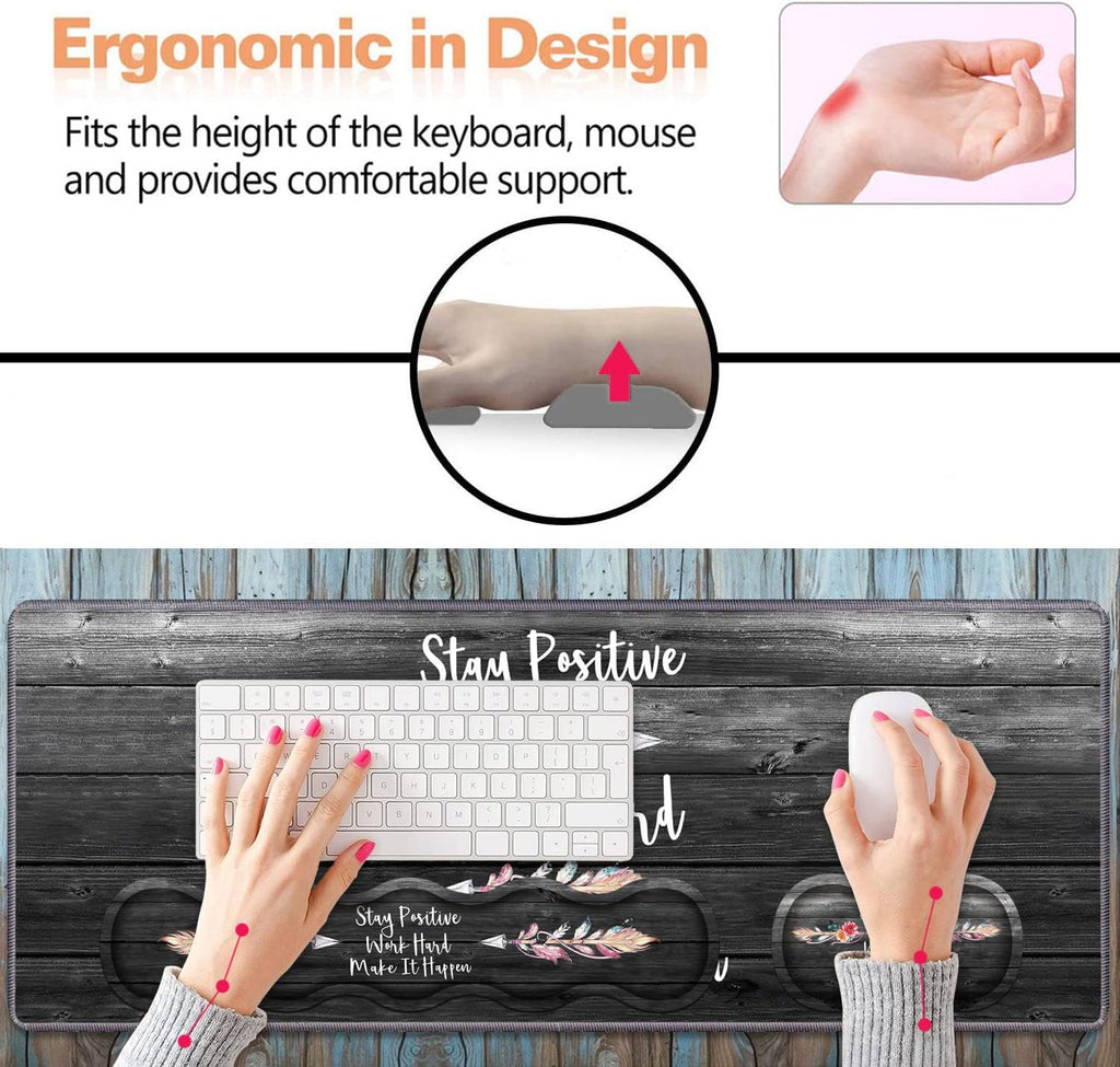Ergonomic Keyboard Wrist Rest & Mouse Pad Wrist Rest Set, Stay Positive Work Hard and Make It Happen Pattern Inspirational Quote Large XXL Gaming Desk Mat, Memory Foam, Easy Typing Pain Relief - Image 6