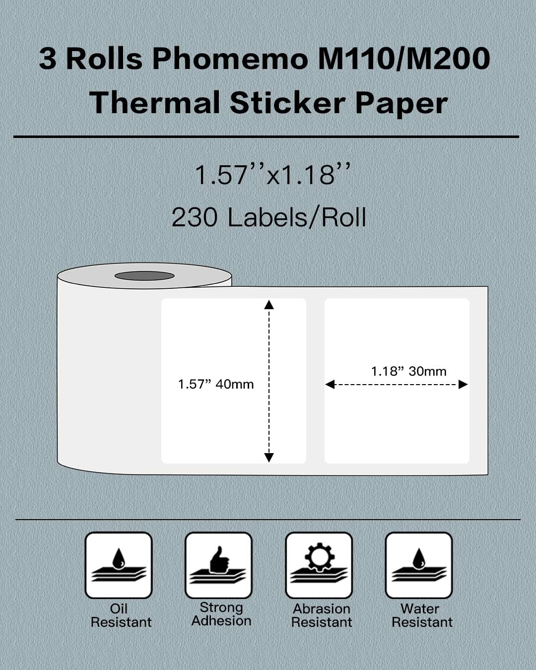 Phomemo Labels 3 Rolls, 1.57"x1.18", for M110/M100/M220/M108, 960 PCS - Image 2