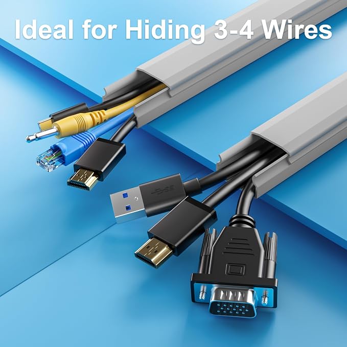 Yecaye TV Cord Hider, 42in Cord Cover Wall Mounted, W1.18in H0.6in, Grey | Large Cable Hider, Wire Covers for 4 Cords, Cable Raceway Wire Hiders for TV on Wall, Cable Cover Cord Concealer - Image 4