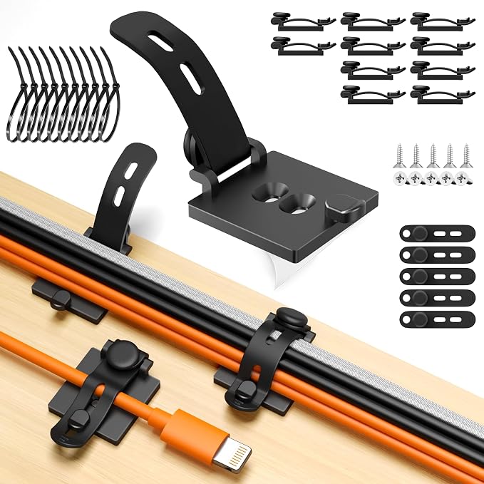 Viaky Adjustable Cable Management Under Desk,10-Pack,Adhesive Cable Clips | 10 Wire Management Holder with 10 Cable Ties & 10 Screws,5 Cable Straps,Wire Organizers for Cords Home Office Behind TV - Image 2
