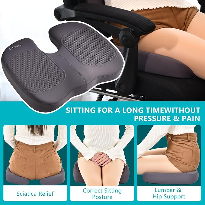 3 PCS Seat Cushion for Carseat Lumbar Support Pillow Car Neck Headrest Pillows Memory Foam Gel Memory Foam Massage Point Seat Pads Pressure Relief Back Cushion for Office Chair(Grey) - Image 4