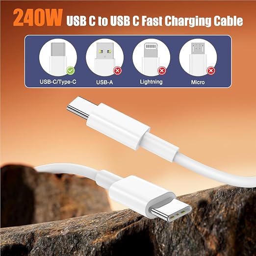 240W USB C to USB C Cable 2-Pack 10FT,Type C Fast Charging Cable for iPhone Air 17 16e 16 15 Pro Plus Pro Max，for Galaxy S25/S24, for iPad Pro/Air/mini, for MacBook Pro/Air and More - Image 7
