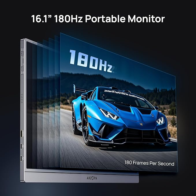 ARZOPA 16.1'' 180Hz 2.5K Portable Monitor, 2560x1440 QHD 107% sRGB Kickstand Portable Gaming Monitor with HDR, Ultra Slim, Eye Care, External Second Screen for Laptop, PC, PS5, Mac, Xbox-Z3FC - Image 4