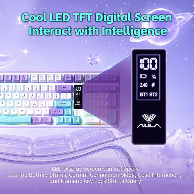 Aula S99pro V2 Full Size Gaming Keyboard,Wireless Creamy Membrane Keyboard | Tri-Mode Bluetooth/2.4GHz/USB-C,16.8mil RGB Backlit,Media Digital Screen,4000mAh Computer Wireless Keyboard with Number Pad - Image 6