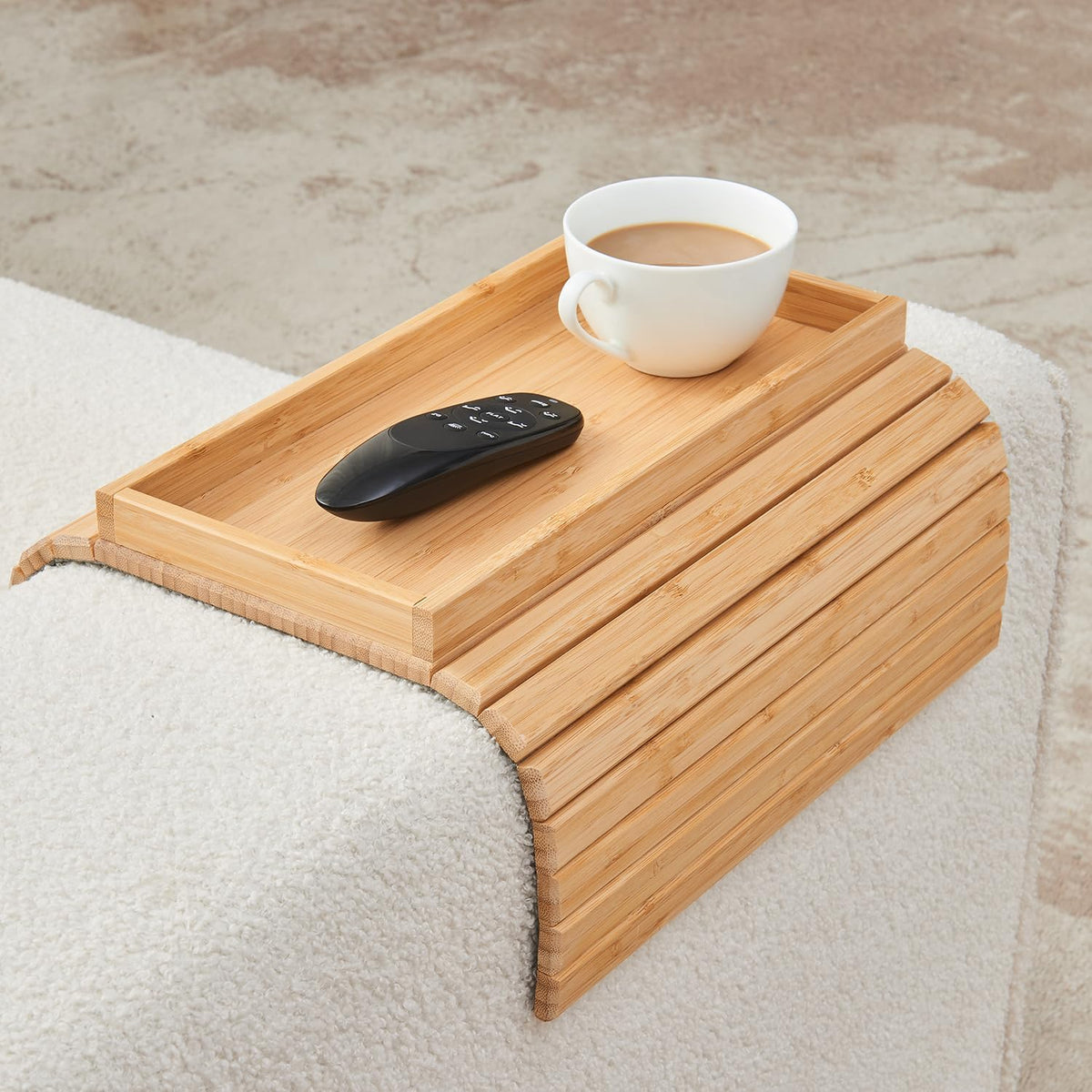 Bamboo Sofa Arm Tray, Anti Falling Couch Arm Tray Table, Foldable Couch Armrest Table, Portable Sofa Armrest Trays Cup Holder for Drink, Cups, Phone, Snacks, Remote - Image 8