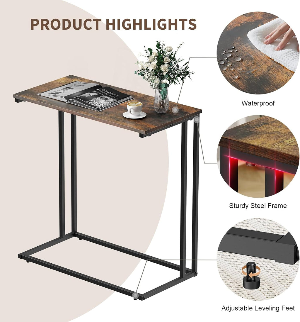C-Shaped Side Table, Metal Double Frame End Table for Living Room Bedroom - Image 7