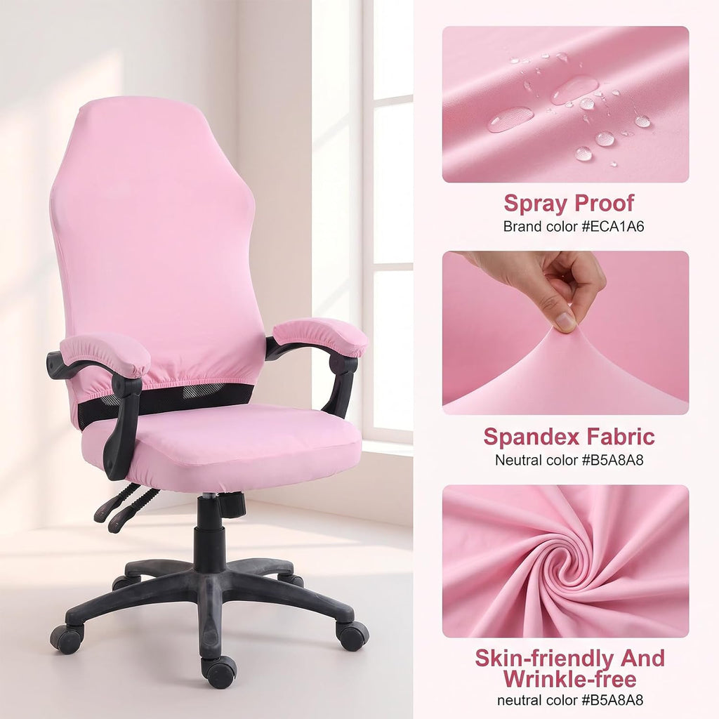 4 Pcs Office Chair Covers Set with Armrest, Stretchable Pink - Image 3