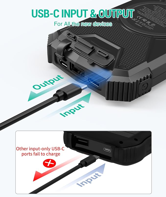 BLAVOR Solar Power Bank 10,000mAh, Portable Wireless Charger, 20W Fast Charging External Battery Pack with USB C for Cell Phones, Solar Panel Charging with Dual Flashlight for Camping - Image 4
