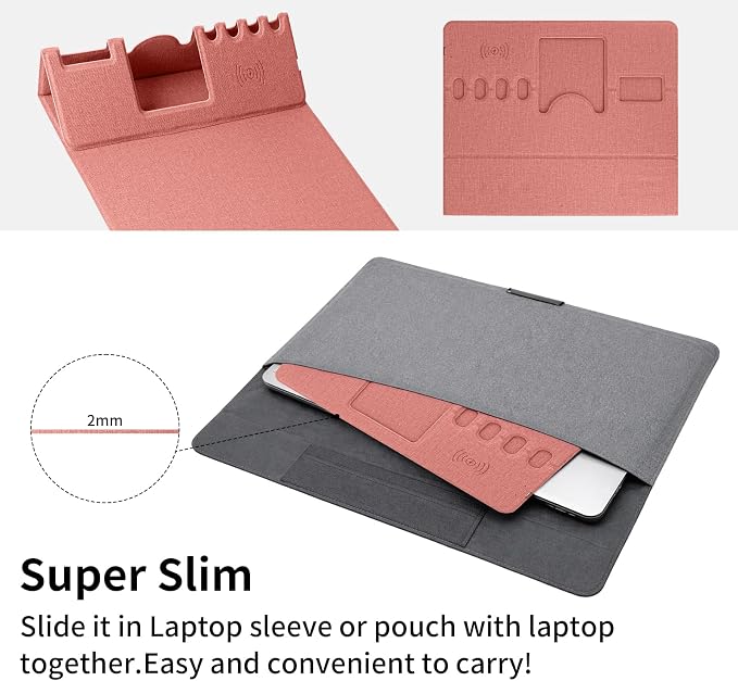 Mouse Pad with Phone Holder & Pen Holders, Wireless Charging Desk Mat, Mousepad Home Office Desk Pad with Ultra-Smooth Surface, Non-Slip Base, Waterproof Keyboard Pad, Classic Pink Desk Mat - Image 6