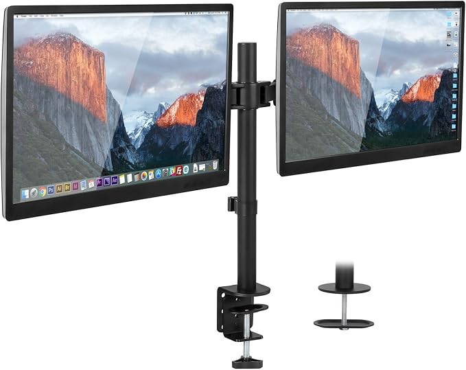 Mount-It! Dual Monitor Desk Mount, 17-32", 19.8 lbs Each | Full motion arms with tilt, swivel & rotate, VESA 75x75 100x100, C-clamp and grommet base. - Image 3