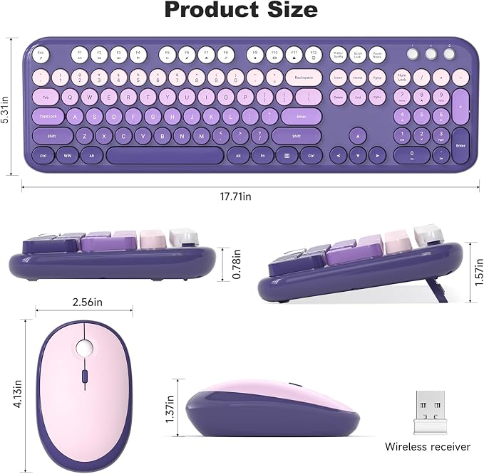 MOFII Wireless Keyboard and Mouse Combo,2.4G Typewriter Keyboard Quiet Mice | Retro Full Size Computer Keyboards, Cute Mouse, USB Dongle Plug and Play, for PC,Laptop,Desktop,Windows (Purple Gradient) - Image 6