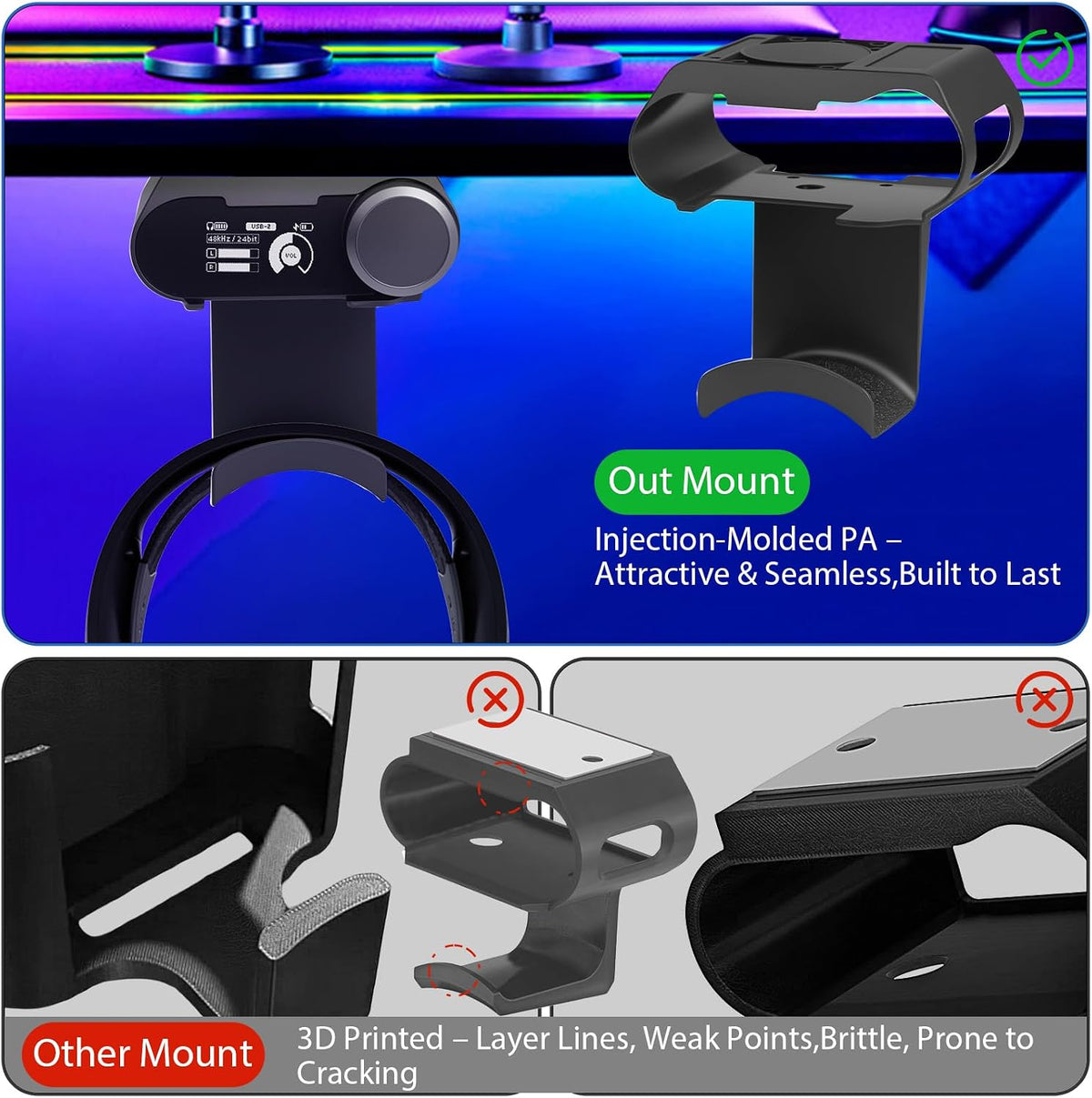 Under Desk Mount for SteelSeries Arctis Nova Pro, Elite and Omni Wireless Gaming Headset, Magnetic Base Station Holder for Arctis Nova Pro Wireless with Headphone Hanger Stand - Image 3