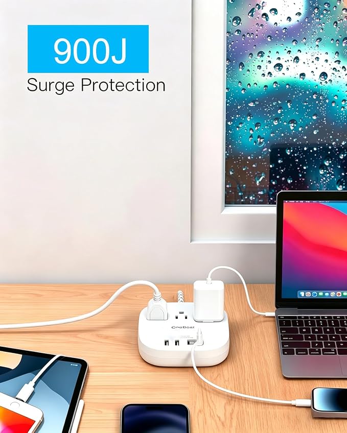 22.5W/4.5A Surge Protector Power Strip for Travel, Flat Plug Extension Cord | 3 Outlets with 4 USB Ports (2 USB C), 6Ft Power Strip Desktop USB Charging Station for Home Office, College Dorm Essentials - Image 2