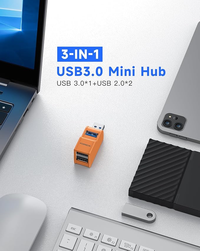 3 Ports USB 3.0 hub, USB Splitter to 2 USB 2.0 Out &1 USB-3.0 Port | Portable USB Adapter for Keyborad, U Disk, Camera, Mouse, Orange USB 3.0 Hub Laptop Accessories(Orange) - Image 2