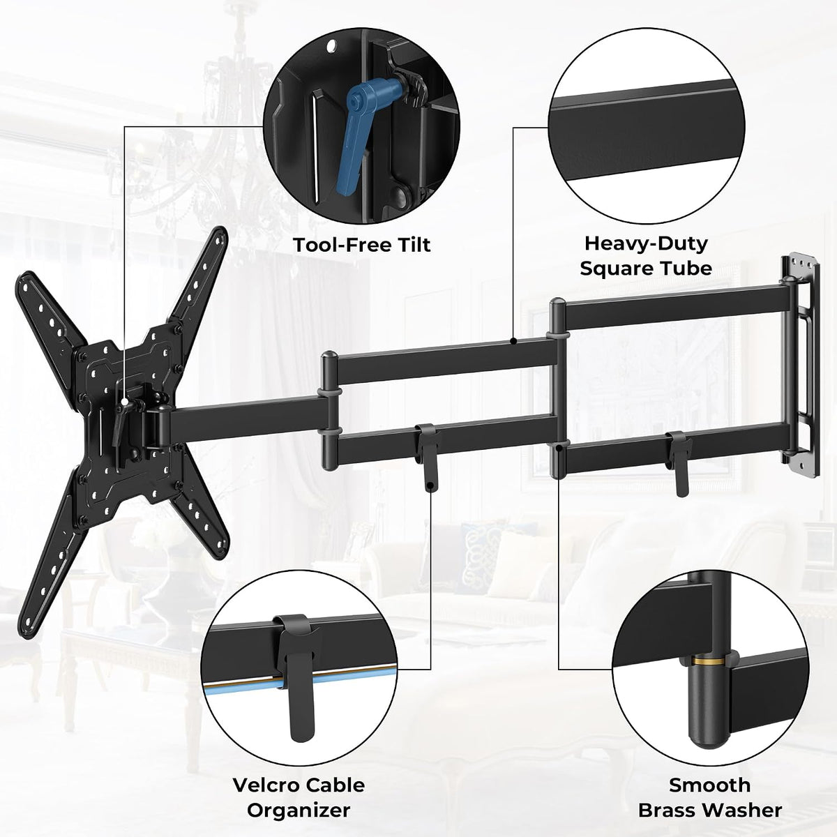 BONTEC Long Arm TV Wall Mount, Full Motion, 37.4" Extension for 26–65" TVs - Image 6