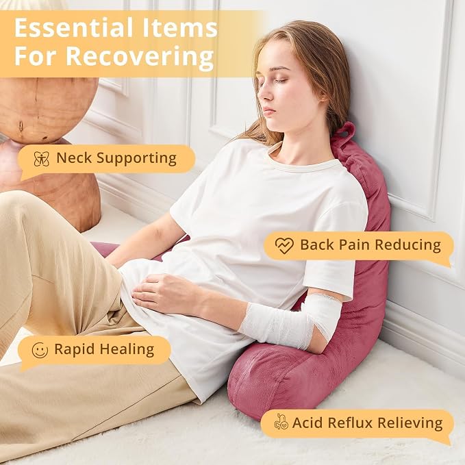 Sasttie Reading Pillow for Bed, Back Pillow for Sitting Up, Rose Pink | 18" Backrest Support Cushion for Couch, Sofa, and Floor, Dorm Essentials, OEKO-TEX, Adjustable Down Alternative Fill - Image 6