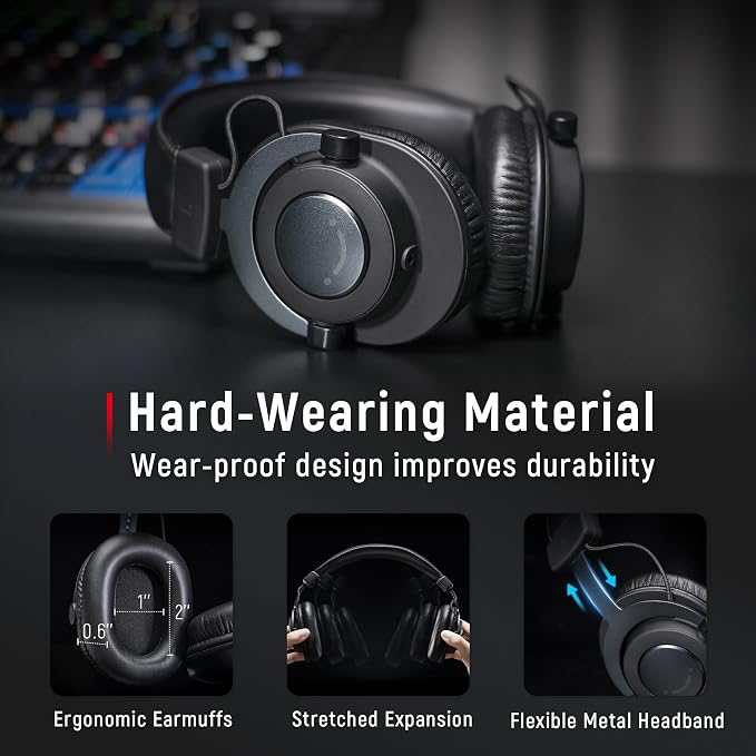 FIFINE HD8 Wired Studio Monitor Headphone, Detachable 3.5mm/6.35mm Cables | Podcast Headphones with 50mm Drivers, Closed-back, 50mm Drivers, Passive Noise Canceling, Lightweight, for PC/Mixer/Amplifier - Image 6