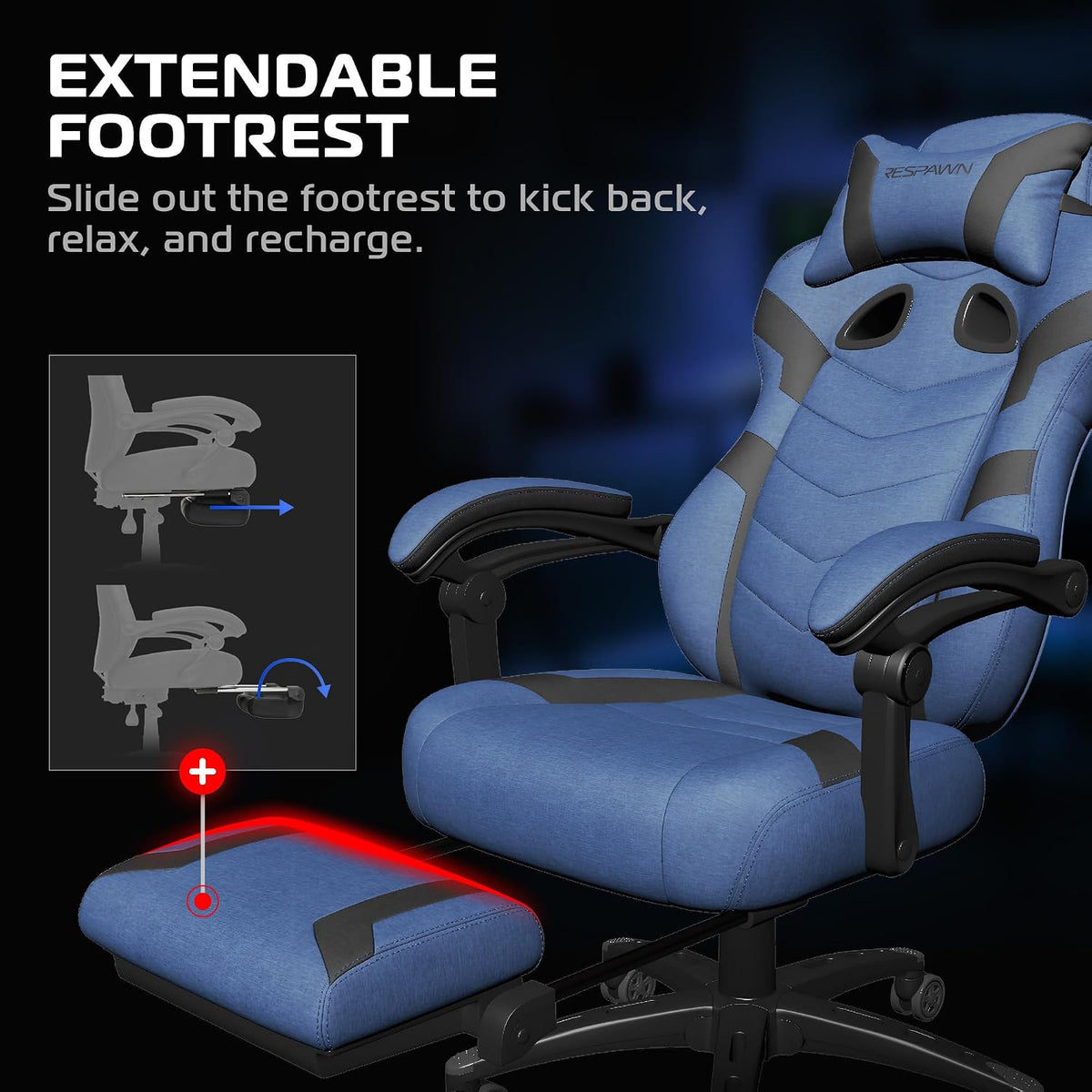 RESPAWN 110 Pro Ergonomic Gaming Chair with Footrest and Recline - Image 3