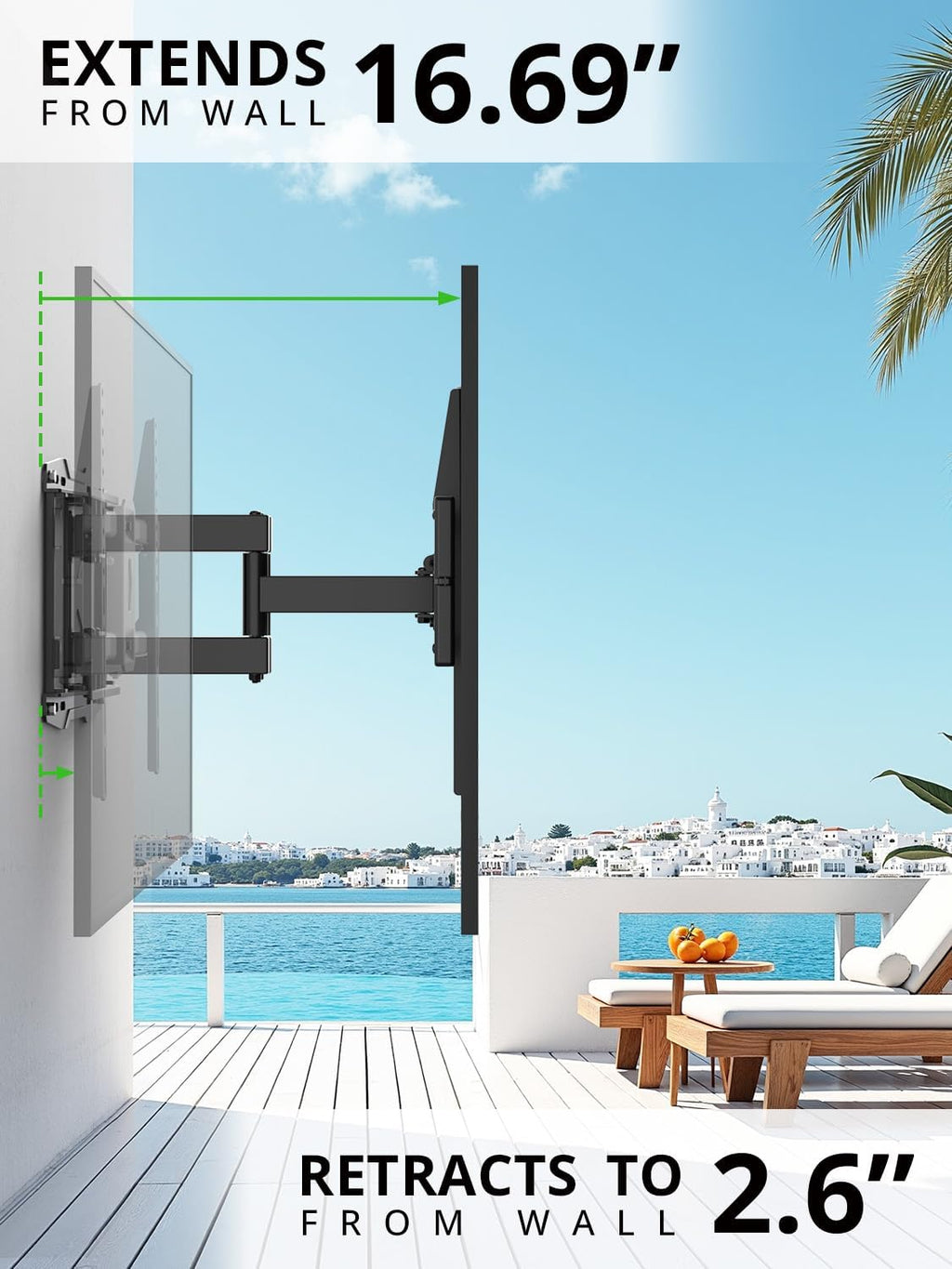 Outdoor TV Wall Mount for 47-90" TVS, Full Motion Weatherproof TV Bracket - Image 5