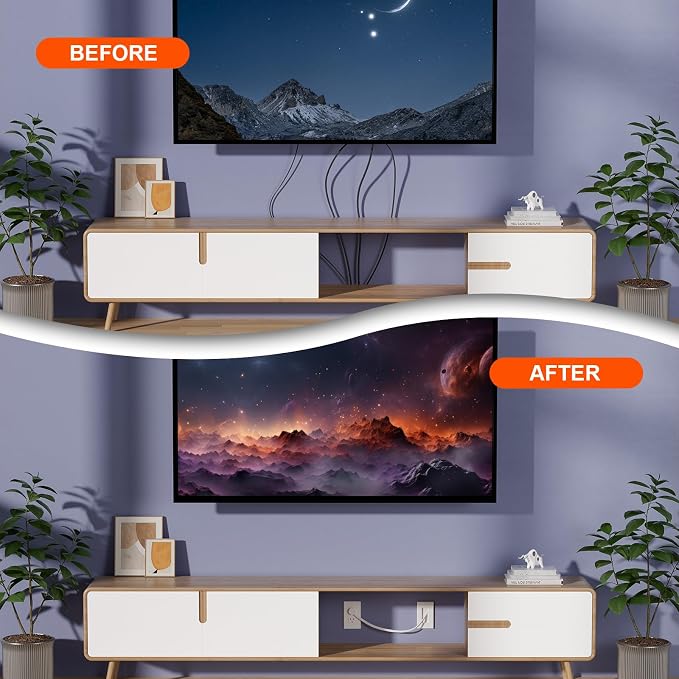 in Wall Cable Management Kit,TV Cable Hider Wall Kit with Brush Wall Plate and 9.8FT Cord,2 AC Outlets,Recessed Outlet Box for Wall Mount TV Home Theater Setups Cords Organizer - Image 8