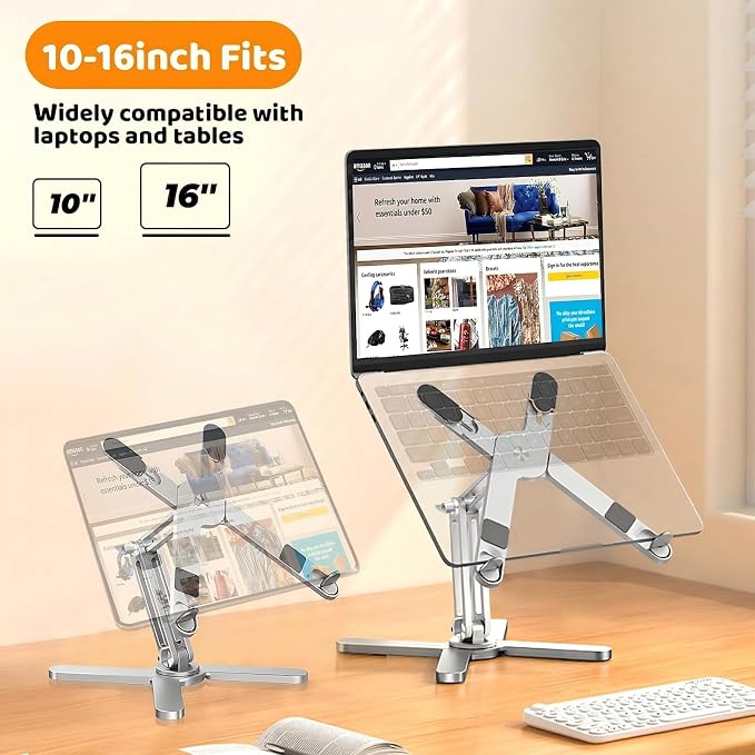 N86 360 Rotating Laptop Stand for Desk with Locking Knobs, Silver | Aluminum Ergonomic Riser Adjustable Height & Angle for Collaborative Work. Foldable Portable Fits MacBook & Laptops up to 16" - Image 6