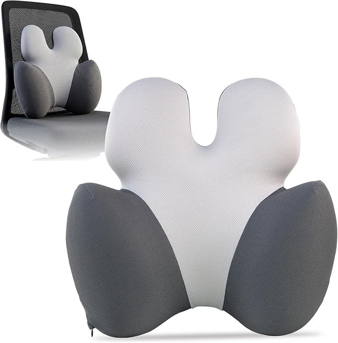Full Back Support Pillow for Office Chair, 3-Zone Memory Foam | Large 3-zone memory foam backrest with breathable washable cover and adjustable strap for office chairs and wheelchairs by HOME